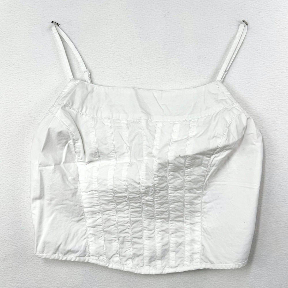 American Eagle White Cropped‎ Cami Top Smocked Back Pintuck Pleat Summer Small